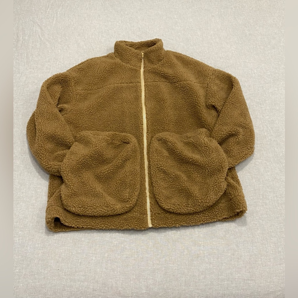 In My Nature Brown Fleece Jacket Sz S teddy coat Full Zip Warm